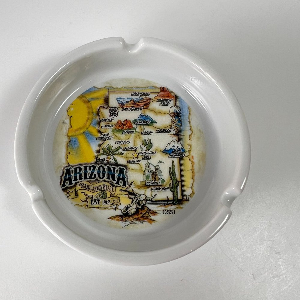 Vtg Arizona Ashtray Trinket Catch All Dish Grand Canyon State 3 Slot Ceramic SSI